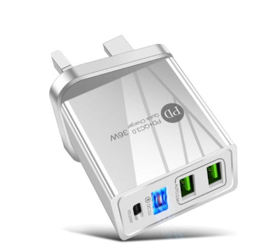 HKM-071955 Dual USB Fast Charge Travel Charger with PD Charging Head - 3000mA Output