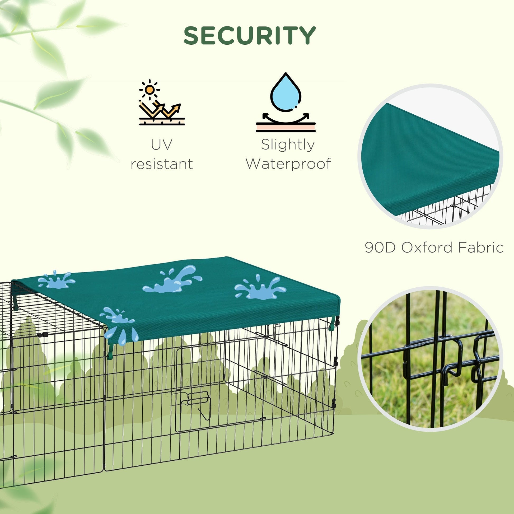 HKM-0719805 Green Metal Small Animal Playpen with Shade Roof for Indoor and Outdoor Use, Suitable for Rabbits, Chickens, and Chinchillas
