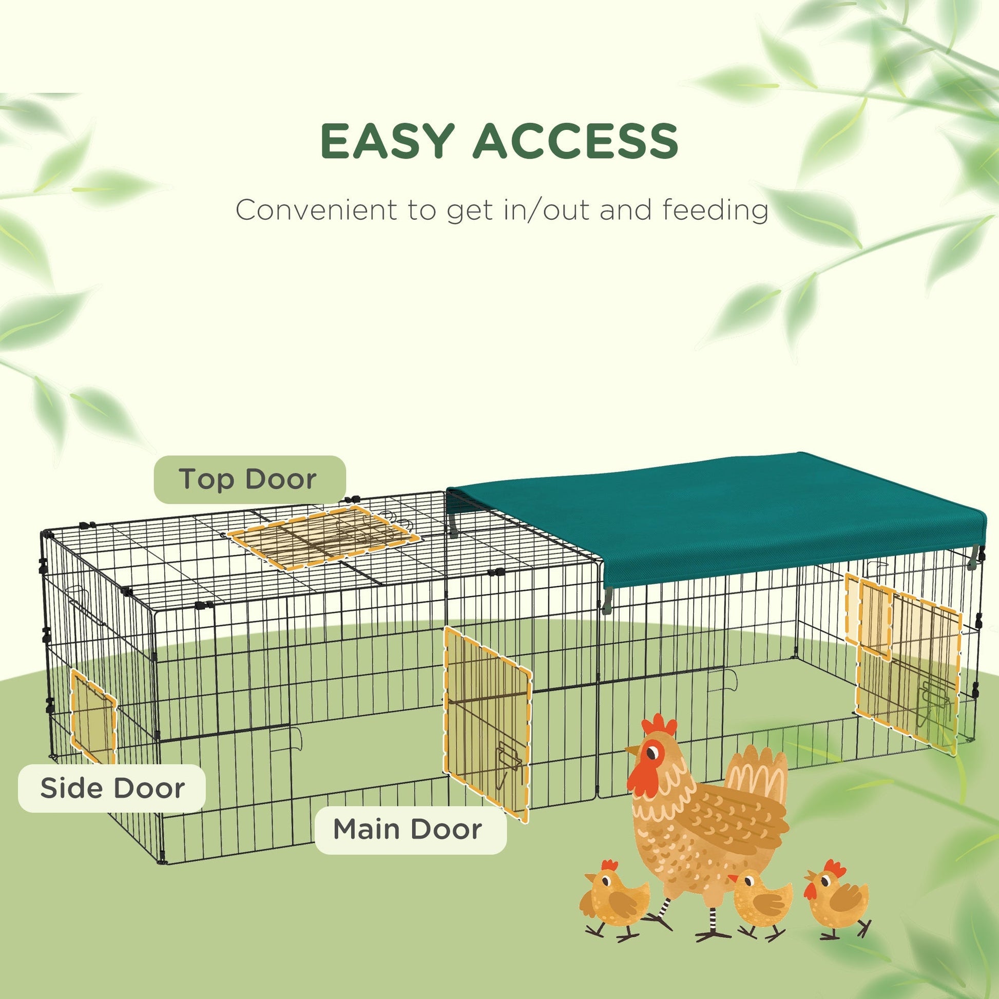 HKM-0719805 Green Metal Small Animal Playpen with Shade Roof for Indoor and Outdoor Use, Suitable for Rabbits, Chickens, and Chinchillas