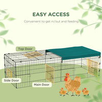 HKM-0719805 Green Metal Small Animal Playpen with Shade Roof for Indoor and Outdoor Use, Suitable for Rabbits, Chickens, and Chinchillas