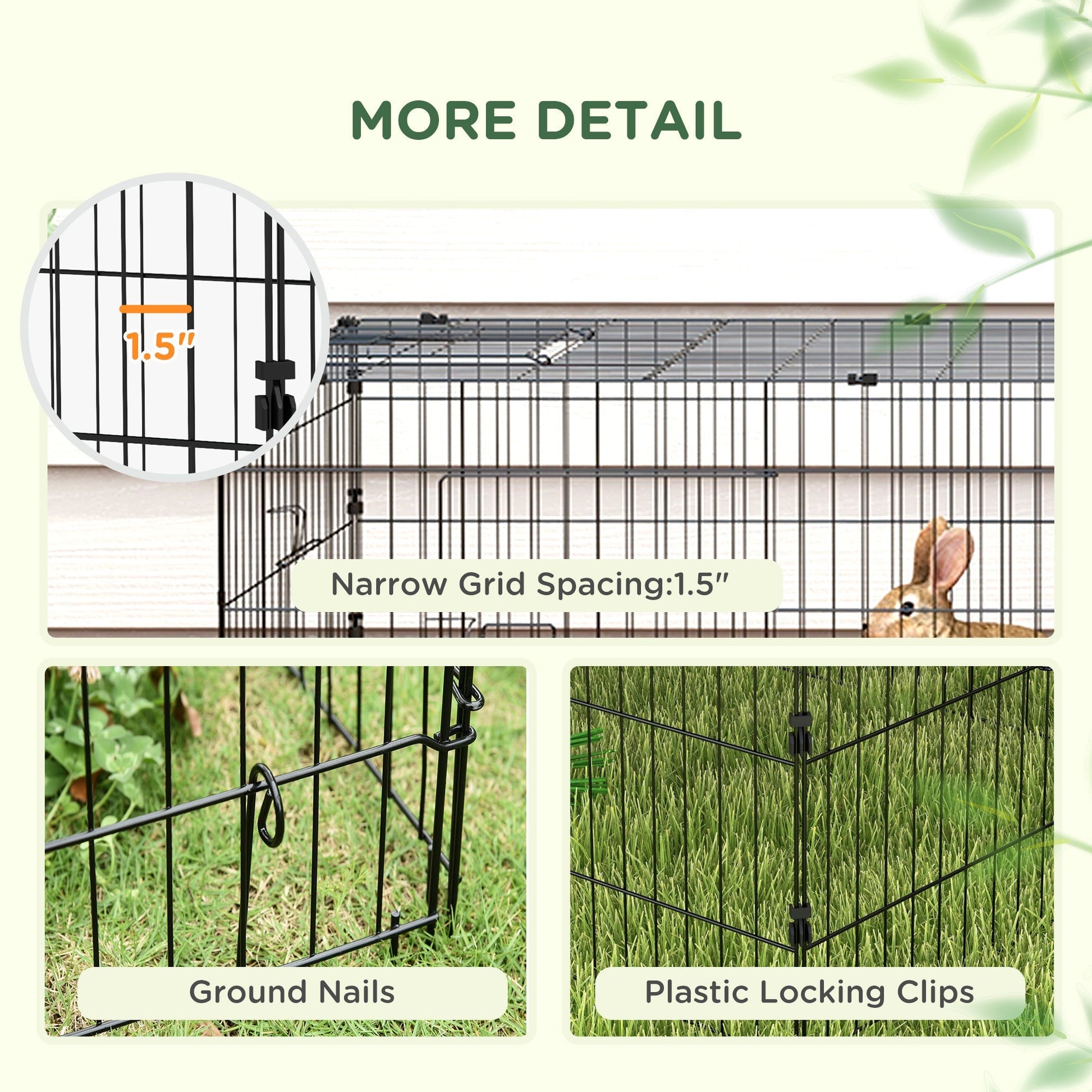 HKM-0719805 Green Metal Small Animal Playpen with Shade Roof for Indoor and Outdoor Use, Suitable for Rabbits, Chickens, and Chinchillas