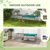 HKM-0719805 Green Metal Small Animal Playpen with Shade Roof for Indoor and Outdoor Use, Suitable for Rabbits, Chickens, and Chinchillas