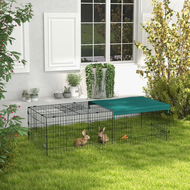 HKM-0719805 Green Metal Small Animal Playpen with Shade Roof for Indoor and Outdoor Use, Suitable for Rabbits, Chickens, and Chinchillas