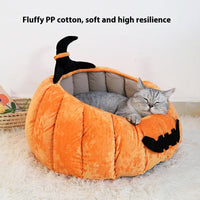 HKM-0720189 Cozy Pumpkin-Themed Pet Bed for Cats - Orange and Black Options