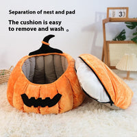 HKM-0720189 Cozy Pumpkin-Themed Pet Bed for Cats - Orange and Black Options