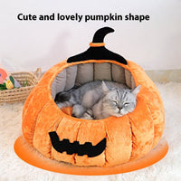 HKM-0720189 Cozy Pumpkin-Themed Pet Bed for Cats - Orange and Black Options