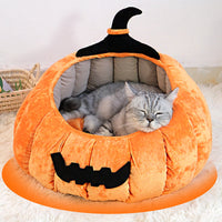 HKM-0720189 Cozy Pumpkin-Themed Pet Bed for Cats - Orange and Black Options