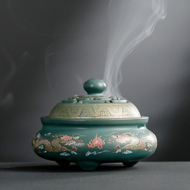 HKM-072019 Ceramic Cloisonne Incense Burner - Handmade Classic Design with Enamel Finishing