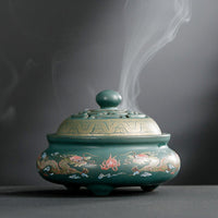 HKM-072019 Ceramic Cloisonne Incense Burner - Handmade Classic Design with Enamel Finishing