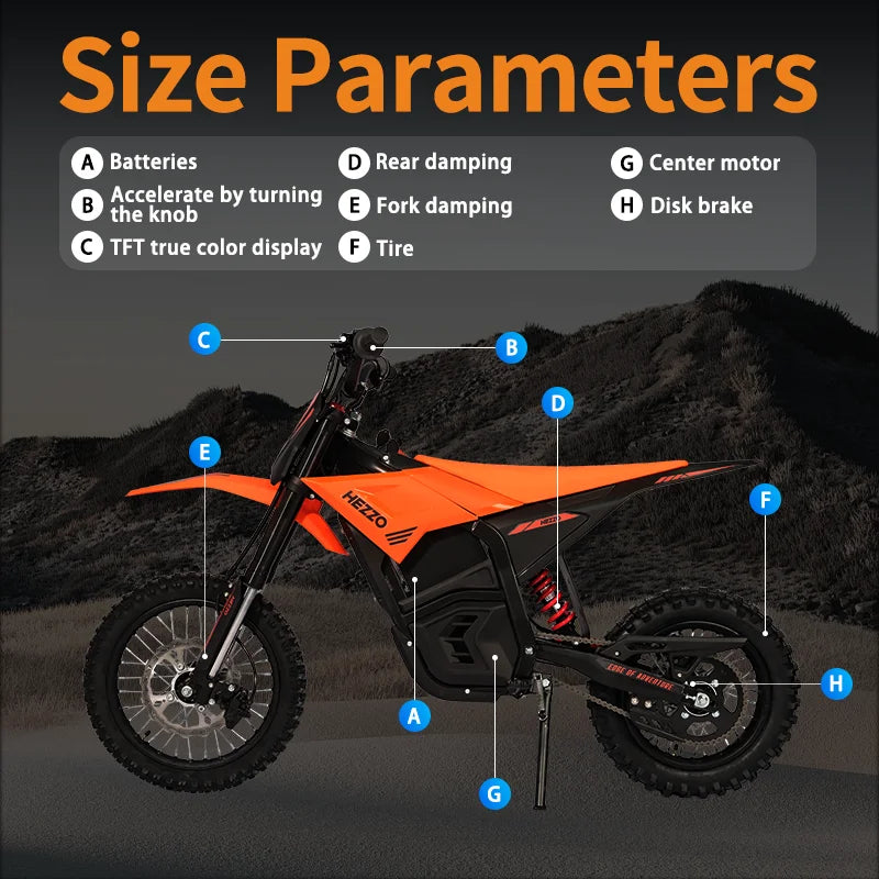 HKM-072019 HEZZO D3 60V 3500W Electric Dirt Bike for Teenagers with 14-Inch Off-Road Tires