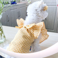 HKM-0720317 Casual Red and Yellow Checkered Pet Shirt with Bowknot