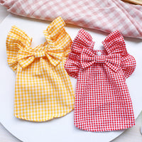 HKM-0720317 Casual Red and Yellow Checkered Pet Shirt with Bowknot