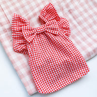 HKM-0720317 Casual Red and Yellow Checkered Pet Shirt with Bowknot