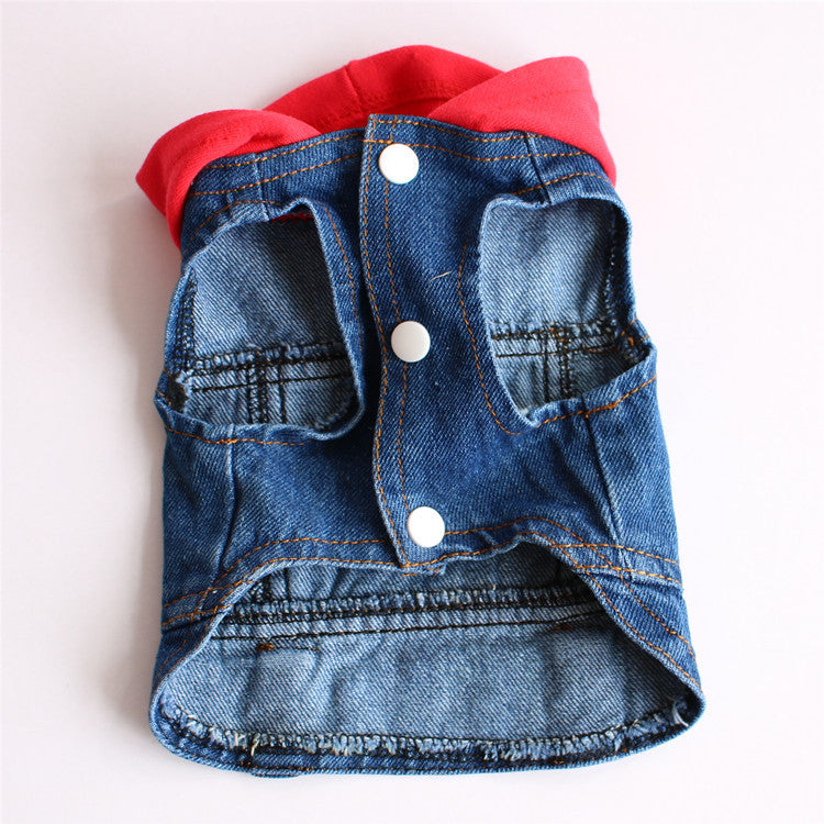 HKM-0721213 Knitted Denim Hooded Pet Clothes in Red, Black, and White - Casual Style for All Pets