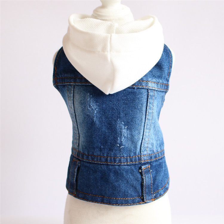 HKM-0721213 Knitted Denim Hooded Pet Clothes in Red, Black, and White - Casual Style for All Pets