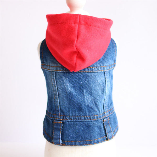HKM-0721213 Knitted Denim Hooded Pet Clothes in Red, Black, and White - Casual Style for All Pets