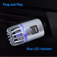 HKM-072147 2-in-1 Car Charger with Air Purifier and Dual USB Ports