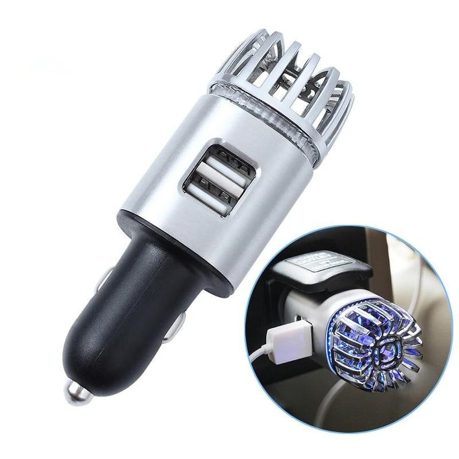 HKM-072147 2-in-1 Car Charger with Air Purifier and Dual USB Ports