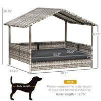 HKM-0721597 Rattan Outdoor Dog House with Canopy for Small and Medium Dogs, Waterproof Cushion, Cream Color