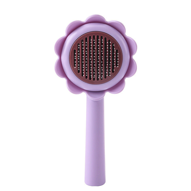 HKM-0723389 Flower-Shaped Self-Cleaning Cat and Dog Grooming Brush with Stainless Steel Bristles