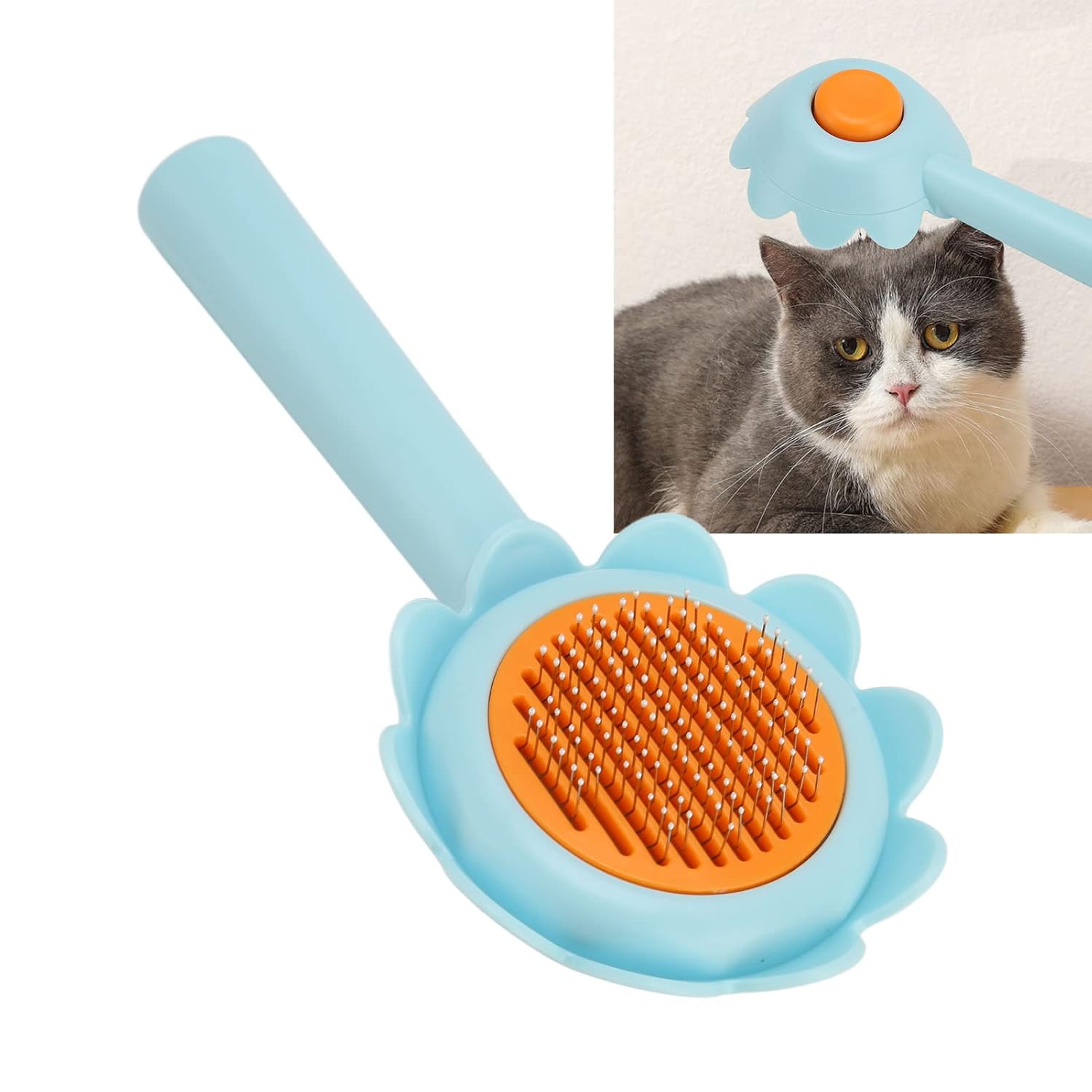 HKM-0723389 Flower-Shaped Self-Cleaning Cat and Dog Grooming Brush with Stainless Steel Bristles