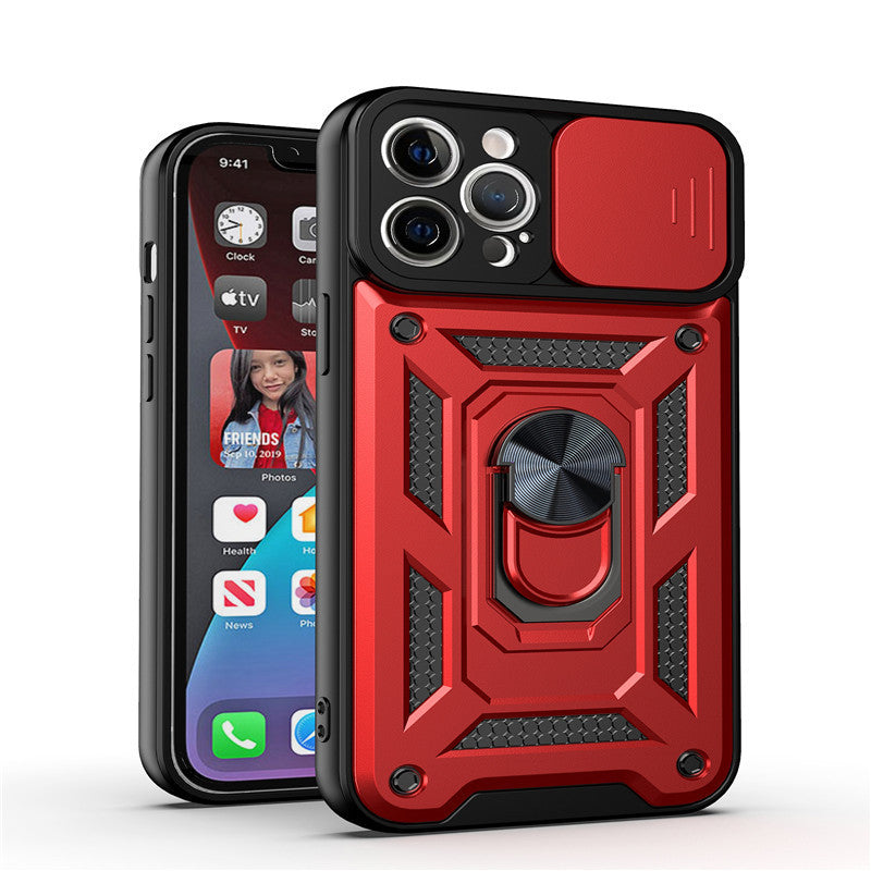 HKM-072339 Sliding Window Mobile Phone Case with Anti-Drop Magnetic Bracket for iPhone Models