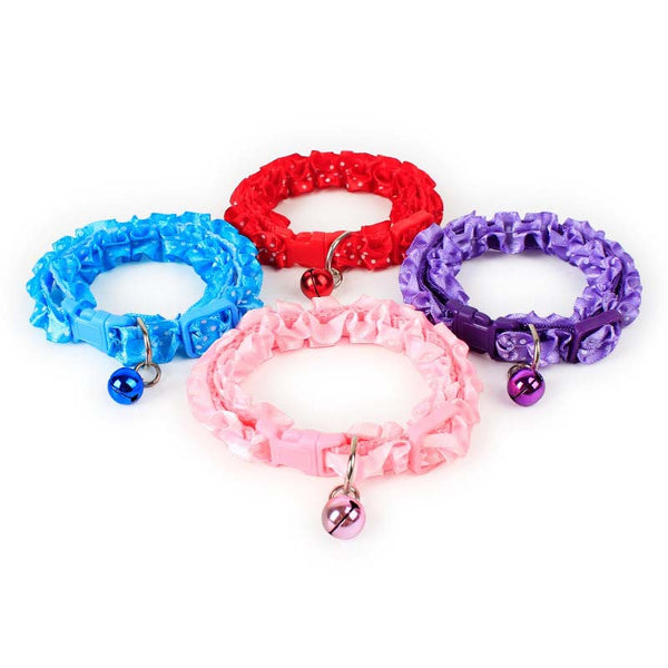 HKM-0723901 Lace Pet Collar Necklace for Cats and Dogs with Bell - Mohair Material, Multiple Color Options