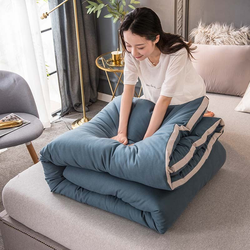 HKM-072403 All-Season Thickened Quilt - Available in Navy Blue, Pink, Peacock Blue, and Light Rice Coffee for Winter Comfort