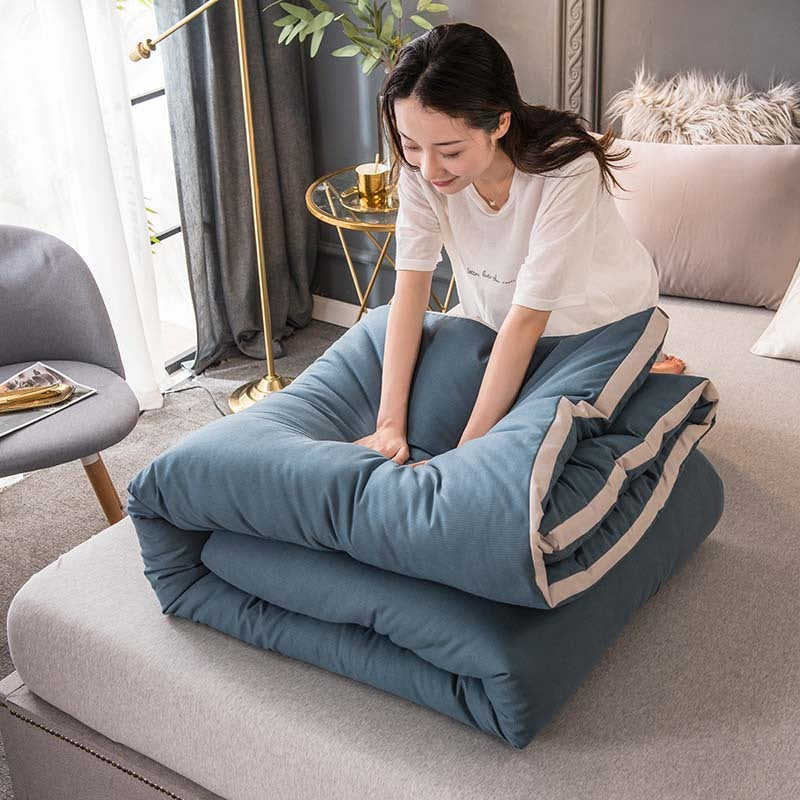 HKM-072403 All-Season Thickened Quilt - Available in Navy Blue, Pink, Peacock Blue, and Light Rice Coffee for Winter Comfort