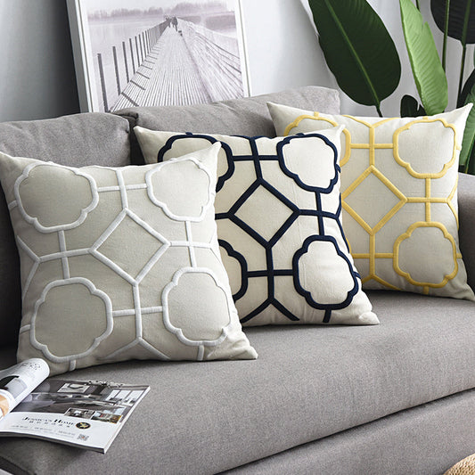 HKM-072467 Geometric Embroidered Cotton and Linen Pillowcase 50x50cm