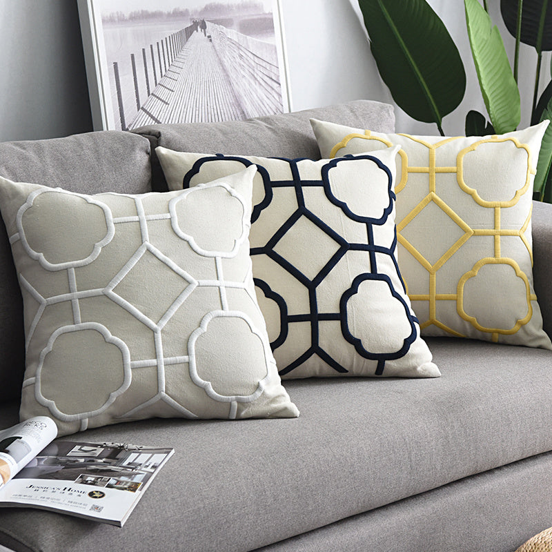 HKM-072467 Geometric Embroidered Cotton and Linen Pillowcase 50x50cm