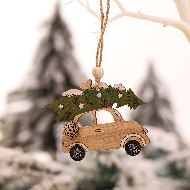 HKM-072531 Wooden Creative Christmas Tree Pendant with Animal and Car Designs