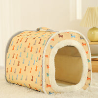 HKM-0725949 Cozy Closed Cat Nest - Removable, Washable, Anti-Collapse Design in Cream Yellow & Mint Green