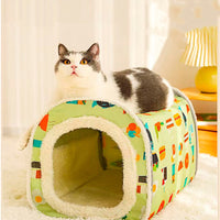 HKM-0725949 Cozy Closed Cat Nest - Removable, Washable, Anti-Collapse Design in Cream Yellow & Mint Green