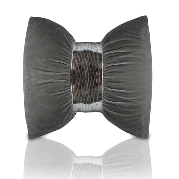 HKM-072915 Velvet Sequin Bow Throw Pillow Cushion - Plain Modern Style, 45x45cm or 60x60cm