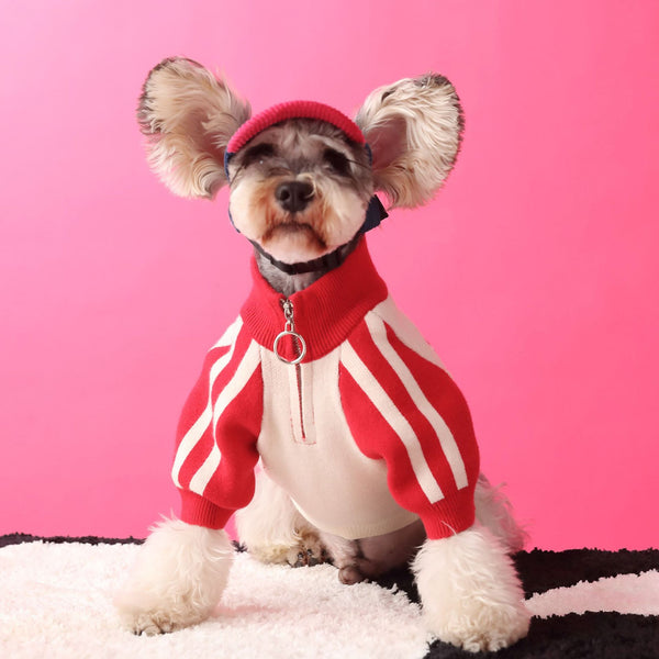 HKM-0729661 Cozy Wool Cardigan Sweater for Pets in Red and Dark Green