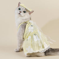 HKM-0730045 Floral Cotton Slip Dress with Mesh Skirt for Pets - Suitable for Cats and Dogs