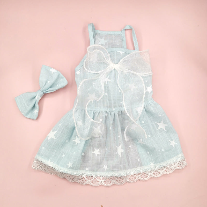 HKM-0730045 Floral Cotton Slip Dress with Mesh Skirt for Pets - Suitable for Cats and Dogs