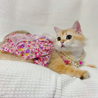 HKM-0730045 Floral Cotton Slip Dress with Mesh Skirt for Pets - Suitable for Cats and Dogs