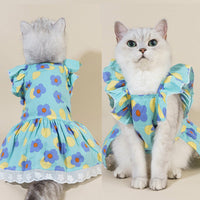 HKM-0730045 Floral Cotton Slip Dress with Mesh Skirt for Pets - Suitable for Cats and Dogs