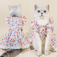 HKM-0730045 Floral Cotton Slip Dress with Mesh Skirt for Pets - Suitable for Cats and Dogs