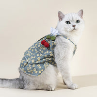 HKM-0730045 Floral Cotton Slip Dress with Mesh Skirt for Pets - Suitable for Cats and Dogs