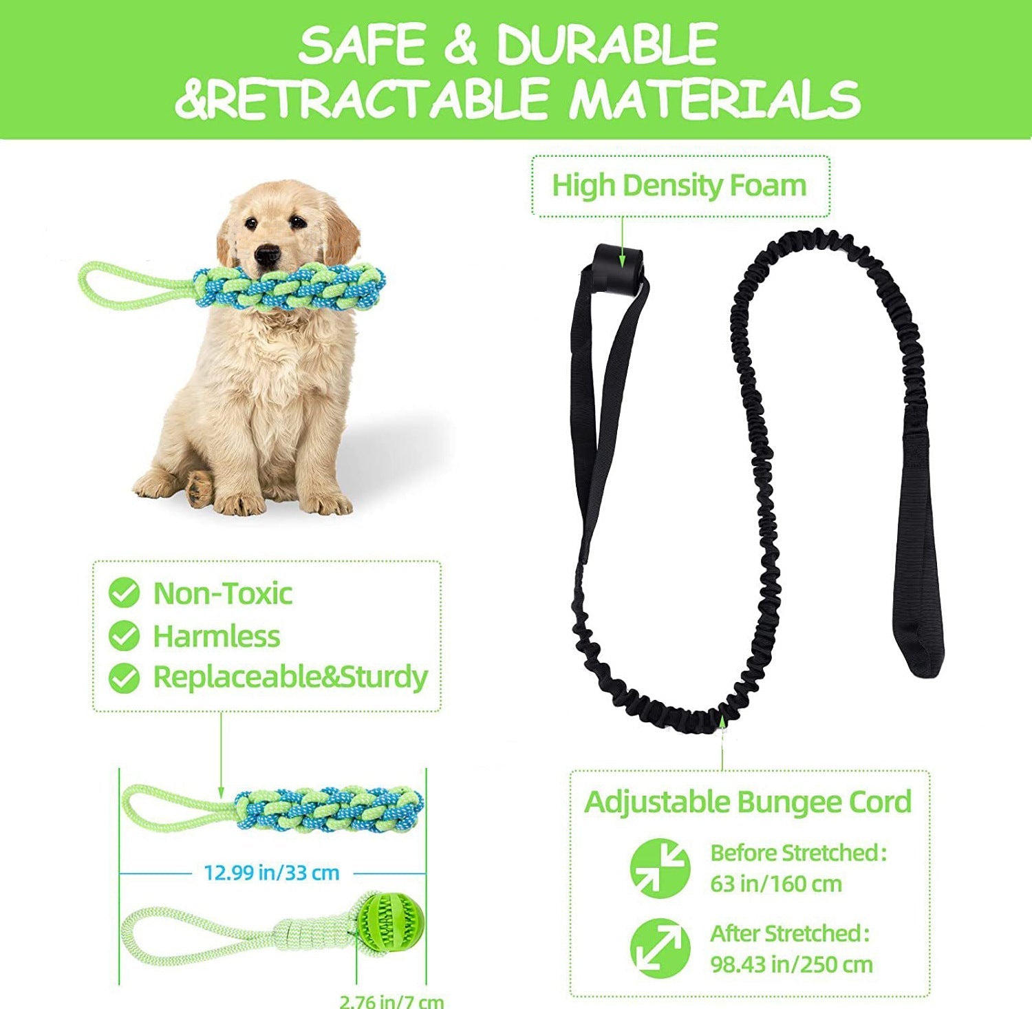HKM-0730301 Durable Latex Dog Tug of War Rope Toy for Molar Cleaning - 140cm / 240cm Stretch
