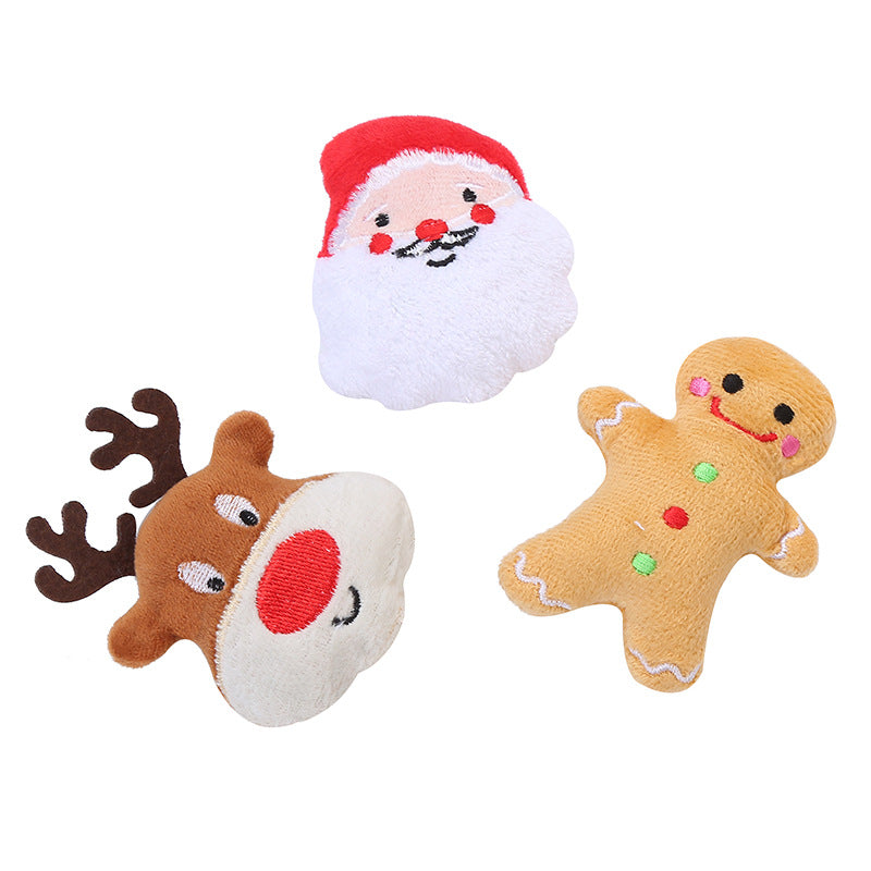 HKM-0731325 Christmas Plush Catnip Toys - Santa Claus, Gingerbread Man, and Elk