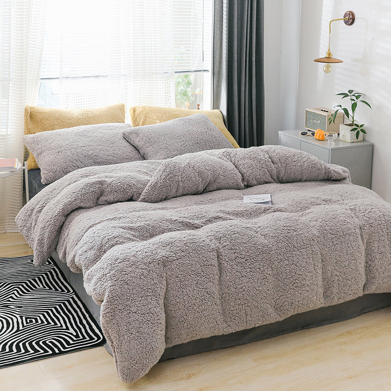 HKM-073235 Double-Sided Coral Lamb Wool 4-Piece Modern Bedding Set, Suitable for 1.5m Bed with 200x230cm Quilt