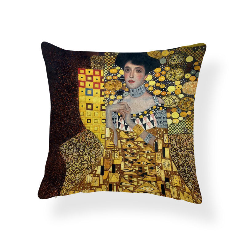 HKM-073299 African Ethnic Style Square Cushion Cover - 45x45cm Abstract Design in Polyester Linen