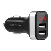 HKM-073299 Smart USB Car Charger with LED Battery Voltage and Current Display, 12-24V Input, Fast Charging for Smartphones