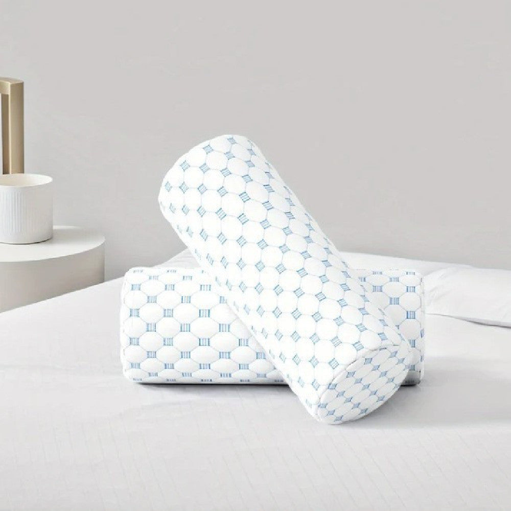 HKM-073363 Ergonomic Blue and White Memory Foam Neck Roll Pillow 46 x 10 cm