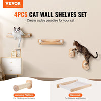 HKM-0734909 Wall-Mounted Cat Furniture Set with Jump Posts, Hammocks, and Removable Coral Fleece for Climbing and Playing