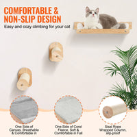HKM-0734909 Wall-Mounted Cat Furniture Set with Jump Posts, Hammocks, and Removable Coral Fleece for Climbing and Playing